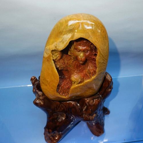 厂家批发寿山石雕刻品猴子摆件工艺品【稍色洞雕】